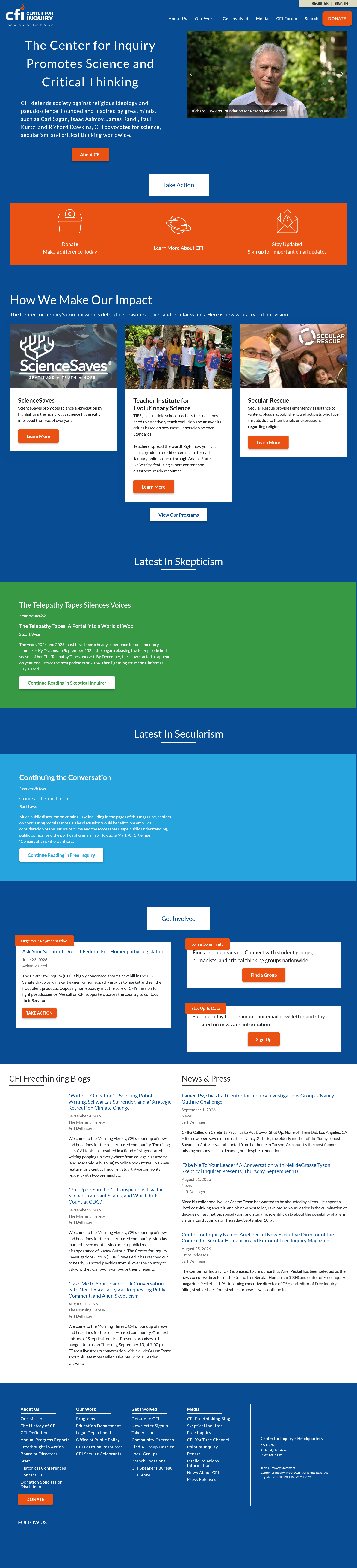 Center for Inquiry landing page