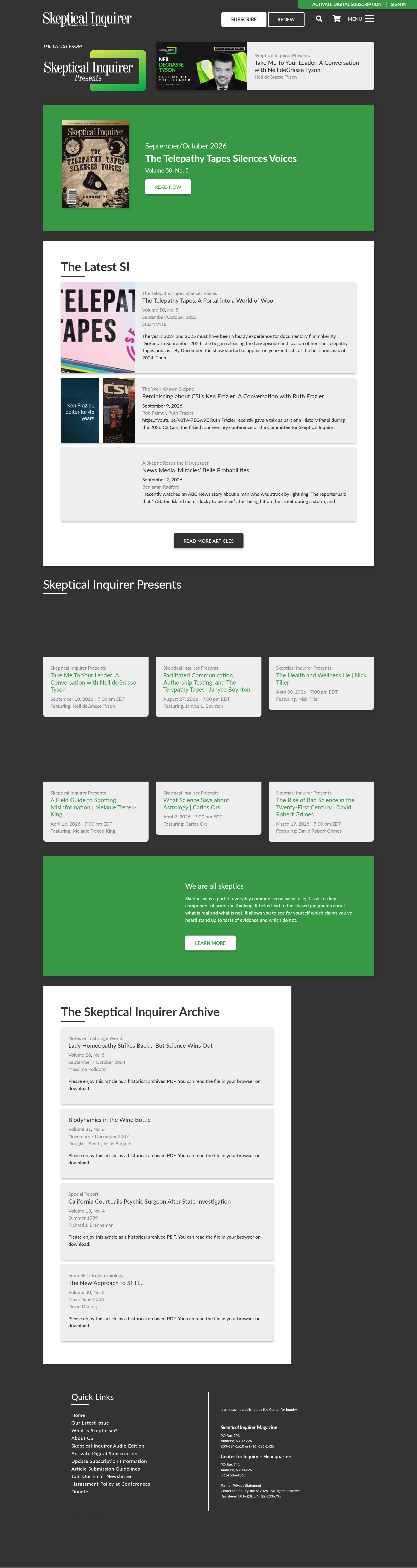 Skeptical Inquirer landing page